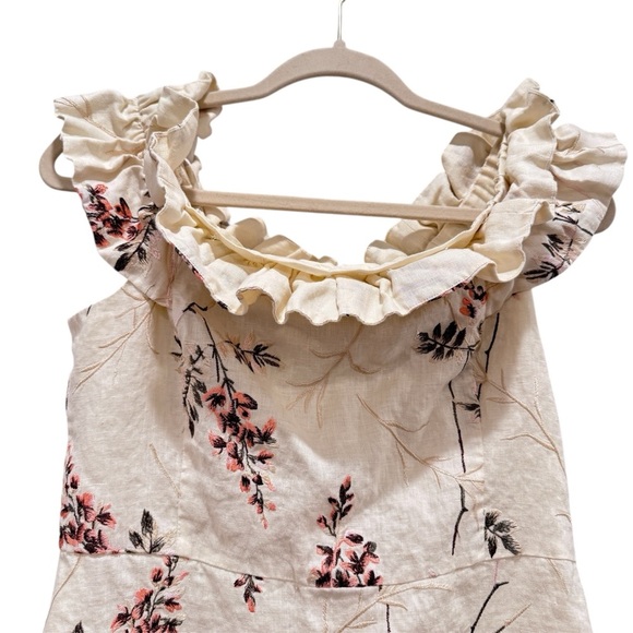 REVOLVE Rebecca Taylor Floral Embroidered Off Shoulder Ivie Mini Dress Cream Sz8 - Picture 5 of 10